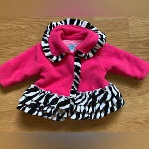 Mudpie Pink Zebra Trim Snap Button Jacket 0 6 months